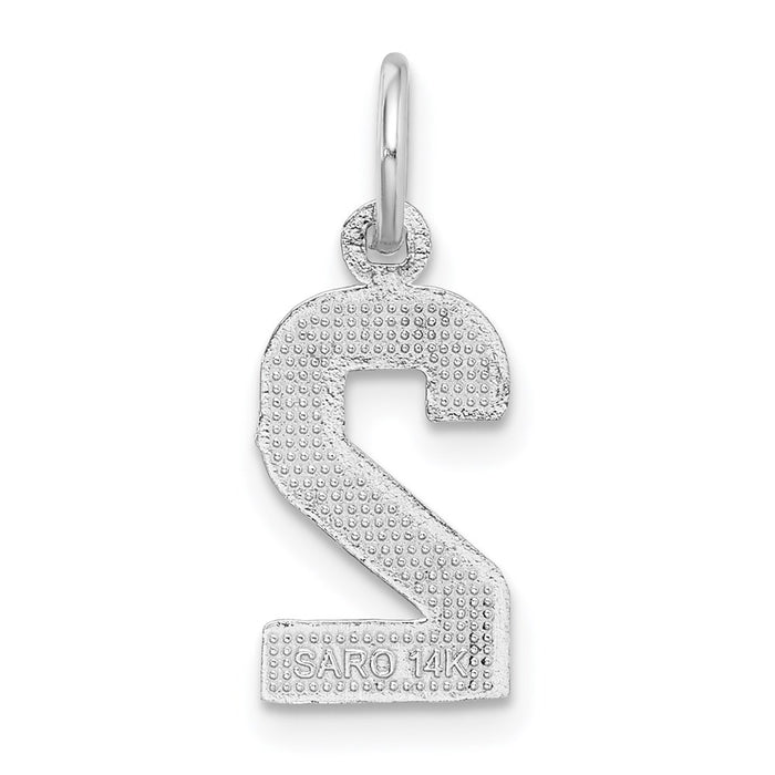 Million Charms 14K White Gold Themed Casted Small Diamond Cut Number 2 Charm