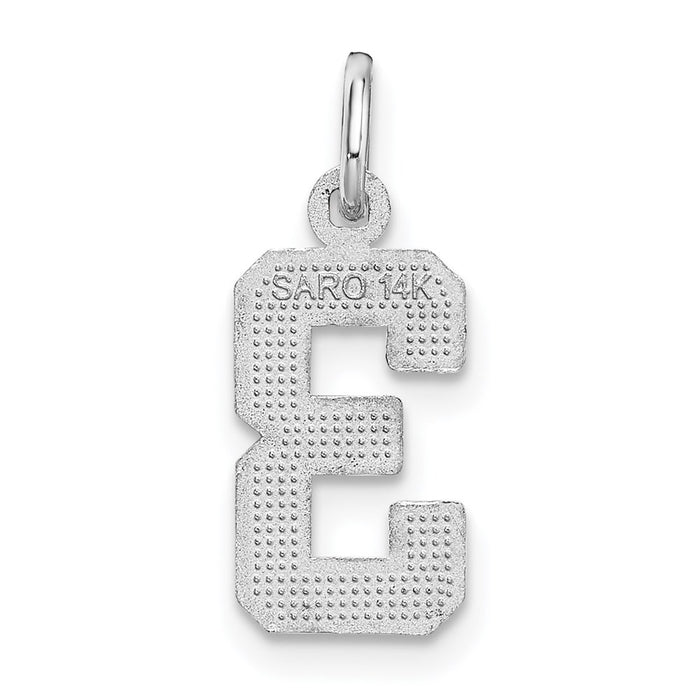 Million Charms 14K White Gold Themed Casted Small Diamond Cut Number 3 Charm