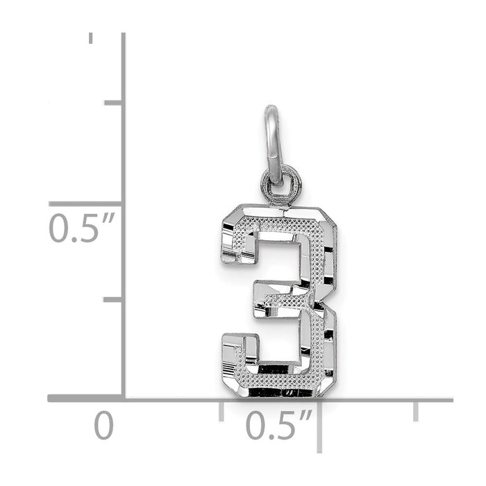 Million Charms 14K White Gold Themed Casted Small Diamond Cut Number 3 Charm