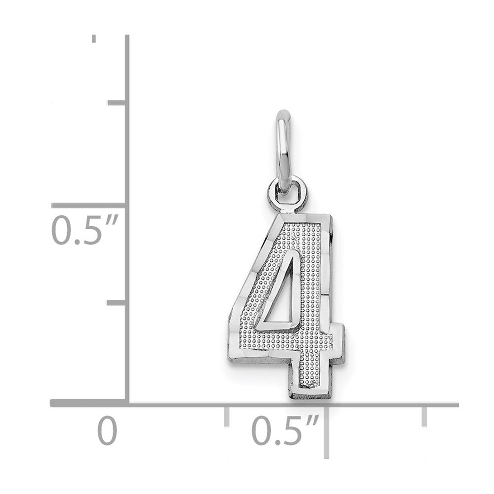 Million Charms 14K White Gold Themed Casted Small Diamond Cut Number 4 Charm