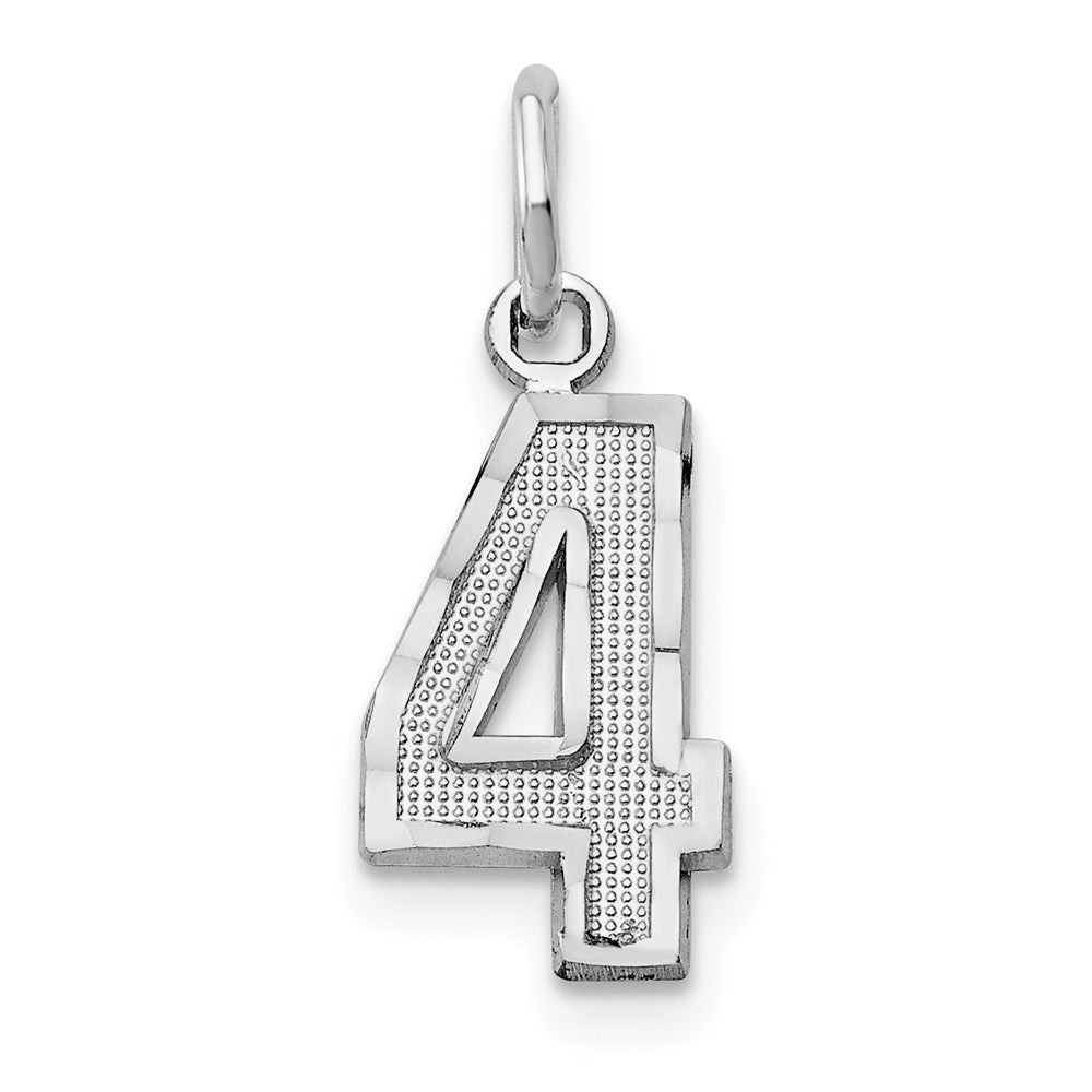 Million Charms 14K White Gold Themed Casted Small Diamond Cut Number 4 Charm