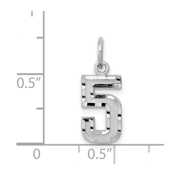 Million Charms 14K White Gold Themed Casted Small Diamond Cut Number 5 Charm