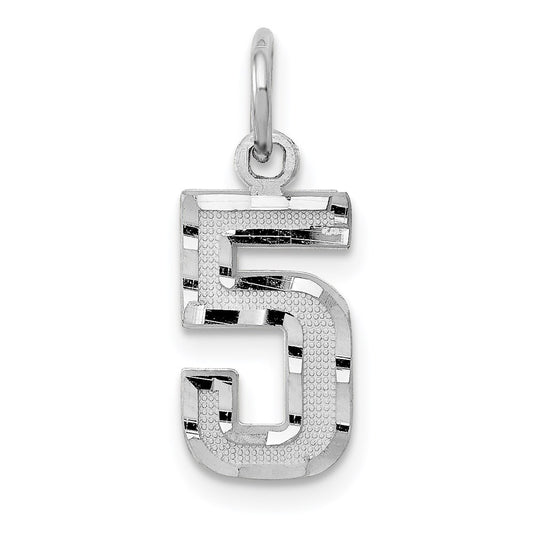 Million Charms 14K White Gold Themed Casted Small Diamond Cut Number 5 Charm