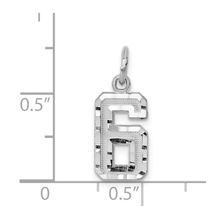 Million Charms 14K White Gold Themed Casted Small Diamond Cut Number 6 Charm