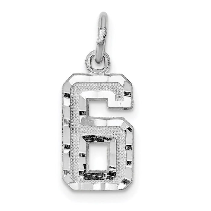 Million Charms 14K White Gold Themed Casted Small Diamond Cut Number 6 Charm