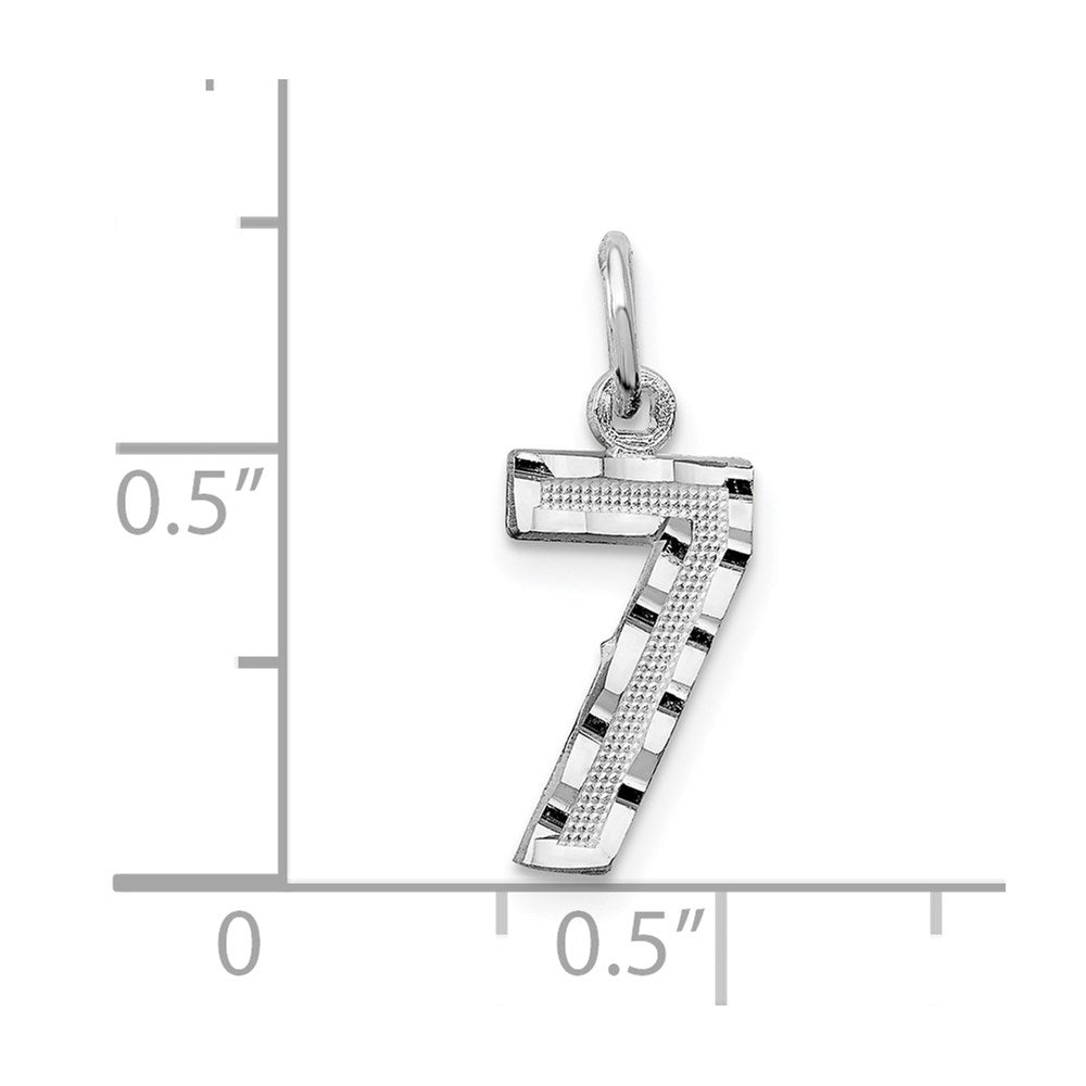 Million Charms 14K White Gold Themed Casted Small Diamond Cut Number 7 Charm