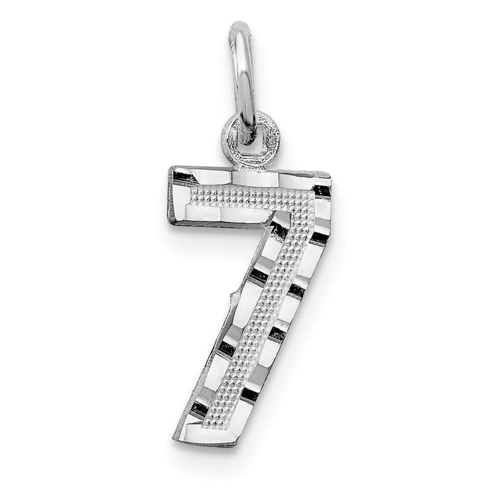 Million Charms 14K White Gold Themed Casted Small Diamond Cut Number 7 Charm