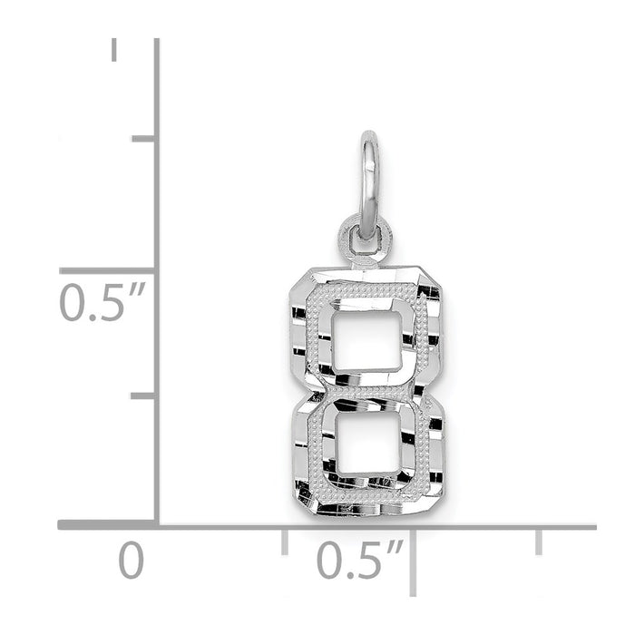 Million Charms 14K White Gold Themed Casted Small Diamond Cut Number 8 Charm