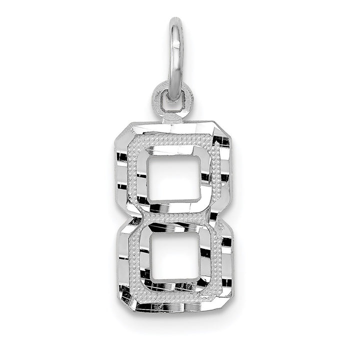 Million Charms 14K White Gold Themed Casted Small Diamond Cut Number 8 Charm