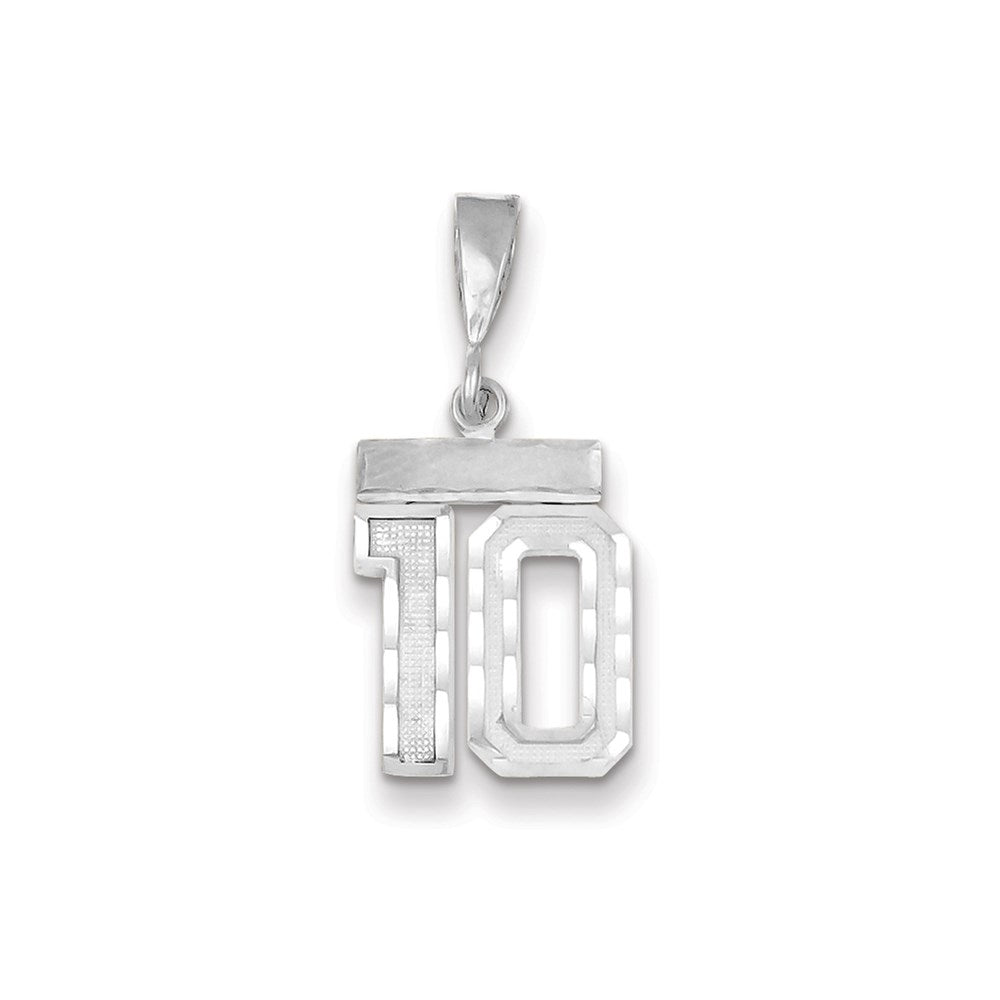 Million Charms 14K White Gold Themed Small Diamond-Cut Number 10 Charm