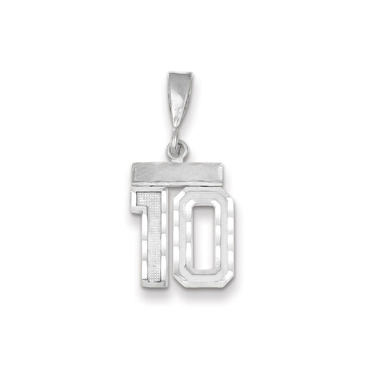 Million Charms 14K White Gold Themed Small Diamond-Cut Number 10 Charm