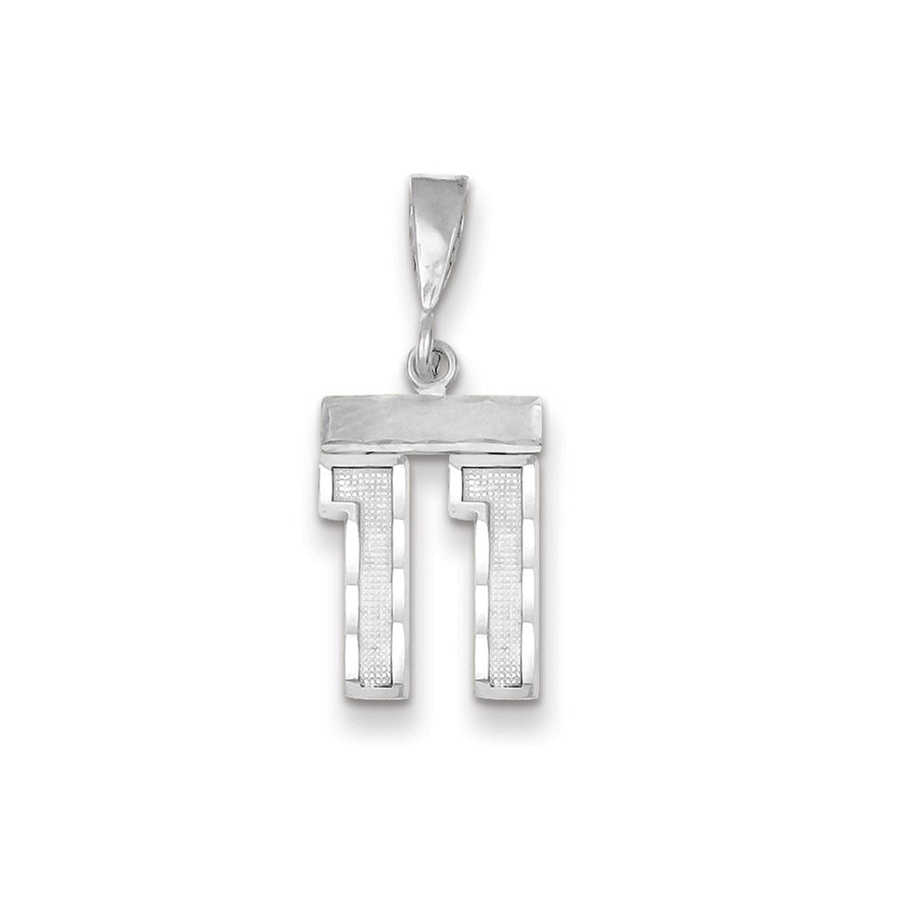 Million Charms 14K White Gold Themed Small Diamond-Cut Number 11 Charm