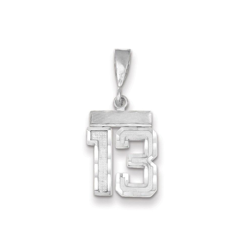Million Charms 14K White Gold Themed Small Diamond-Cut Number 13 Charm