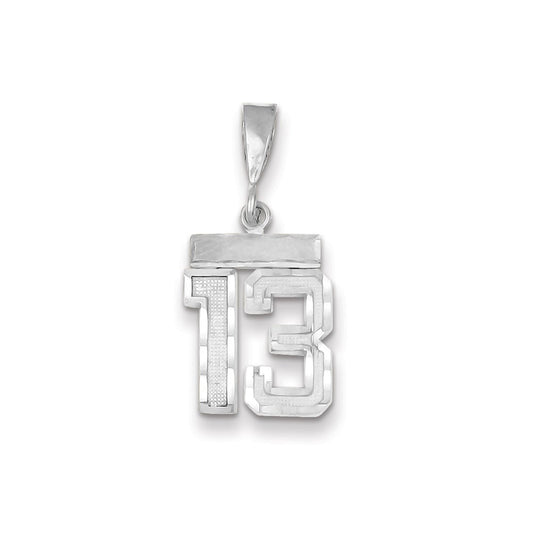 Million Charms 14K White Gold Themed Small Diamond-Cut Number 13 Charm