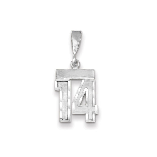 Million Charms 14K White Gold Themed Small Diamond-Cut Number 14 Charm