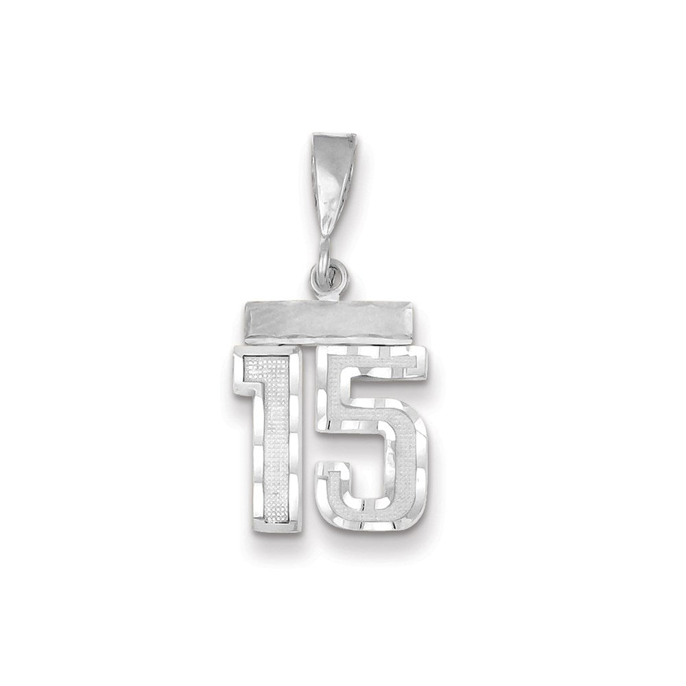 Million Charms 14K White Gold Themed Small Diamond-Cut Number 15 Charm