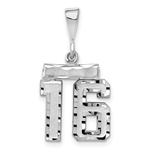 Million Charms 14K White Gold Themed Small Diamond-Cut Number 16 Charm
