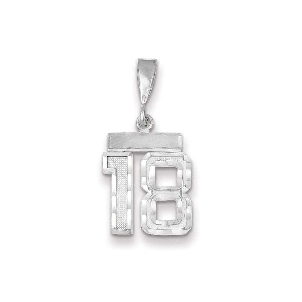 Million Charms 14K White Gold Themed Small Diamond-Cut Number 18 Charm