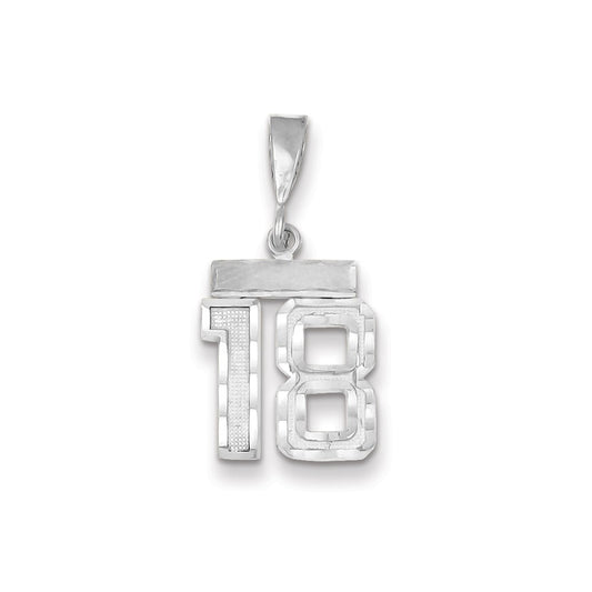 Million Charms 14K White Gold Themed Small Diamond-Cut Number 18 Charm