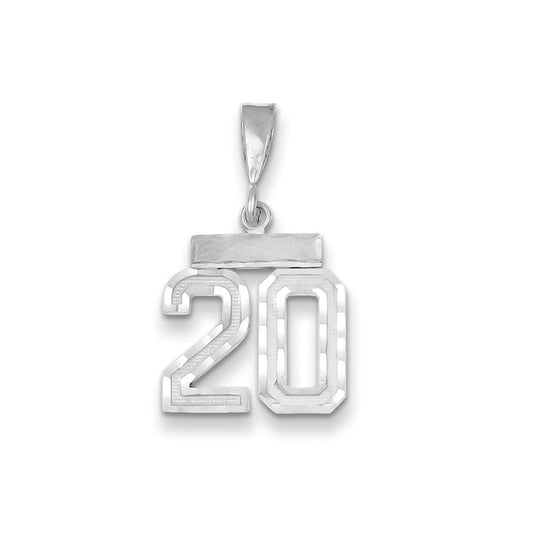 Million Charms 14K White Gold Themed Small Diamond-Cut Number 20 Charm