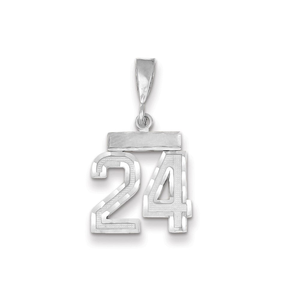 Million Charms 14K White Gold Themed Small Diamond-Cut Number 24 Charm
