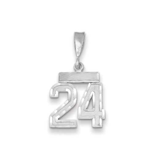 Million Charms 14K White Gold Themed Small Diamond-Cut Number 24 Charm