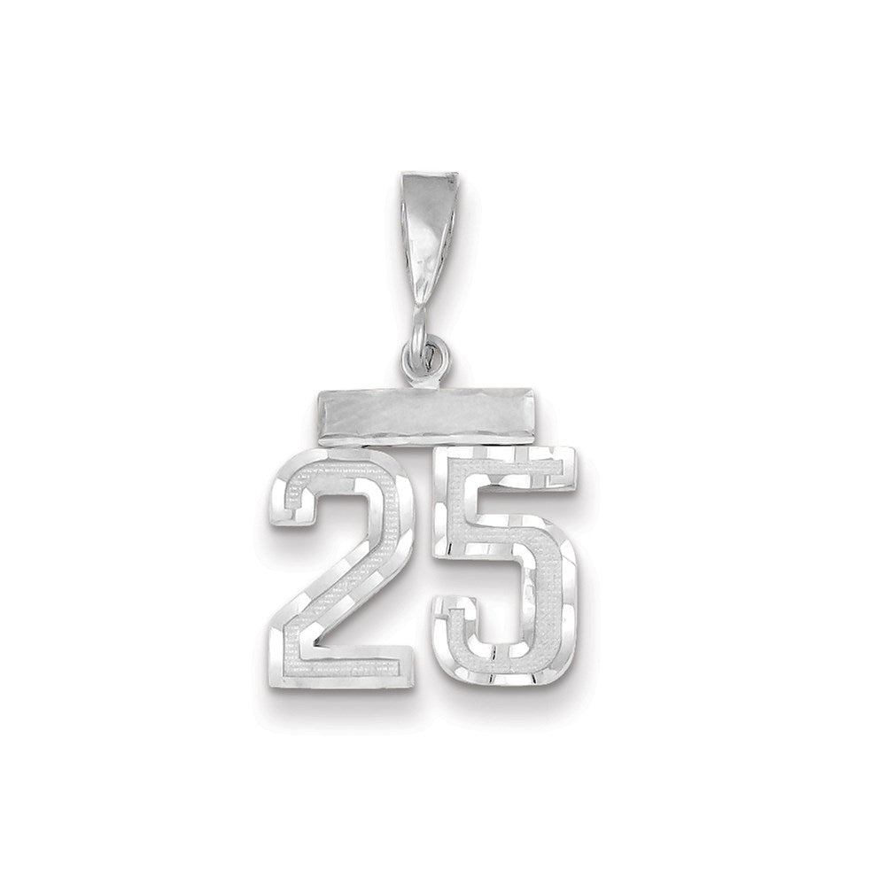 Million Charms 14K White Gold Themed Small Diamond-Cut Number 25 Charm