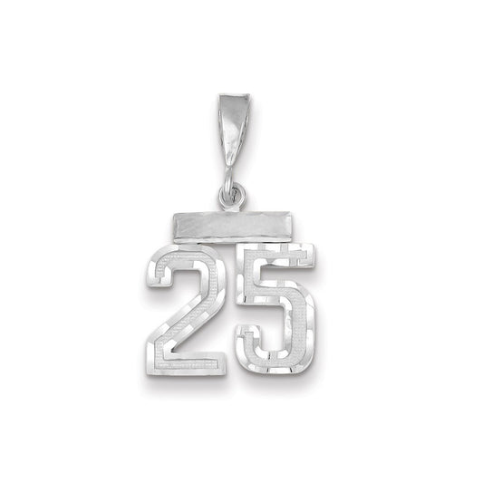 Million Charms 14K White Gold Themed Small Diamond-Cut Number 25 Charm