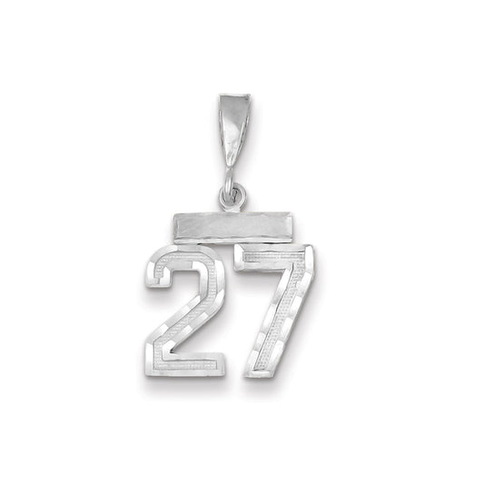Million Charms 14K White Gold Themed Small Diamond-Cut Number 27 Charm
