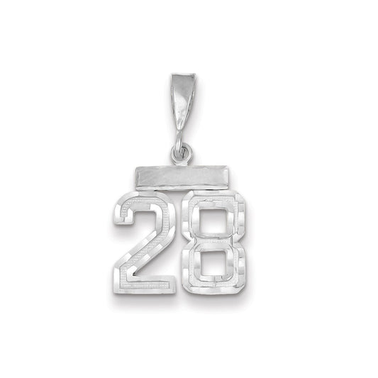 Million Charms 14K White Gold Themed Small Diamond-Cut Number 28 Charm