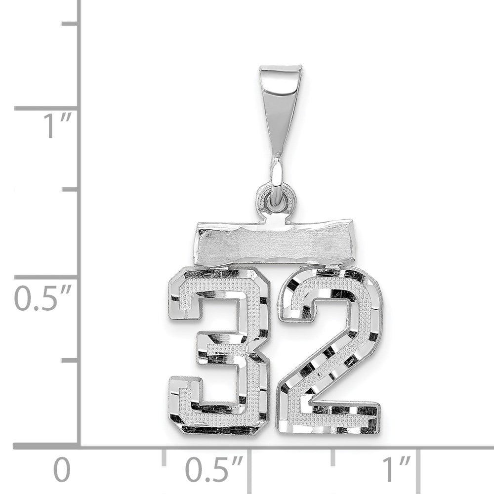 Million Charms 14K White Gold Themed Small Diamond-Cut Number 32 Charm