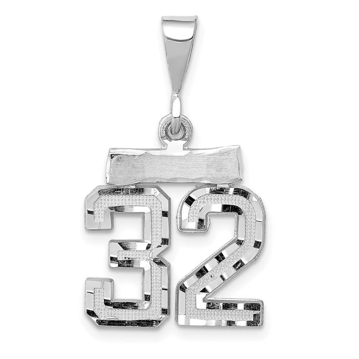 Million Charms 14K White Gold Themed Small Diamond-Cut Number 32 Charm