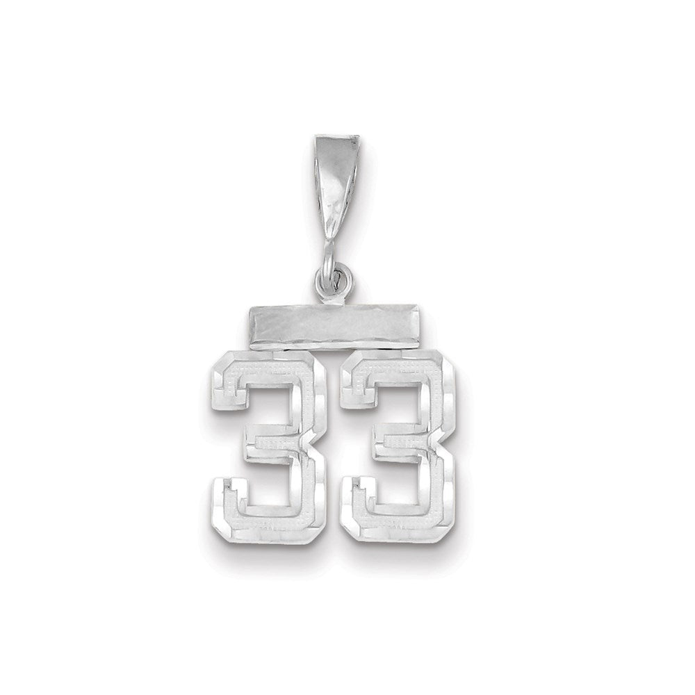 Million Charms 14K White Gold Themed Small Diamond-Cut Number 33 Charm