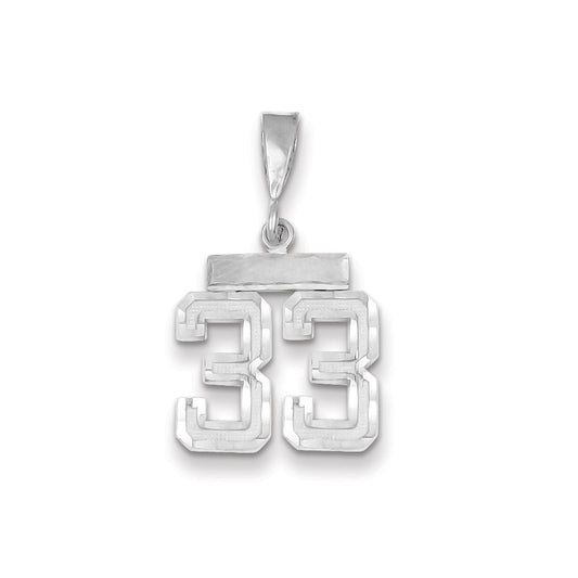 Million Charms 14K White Gold Themed Small Diamond-Cut Number 33 Charm