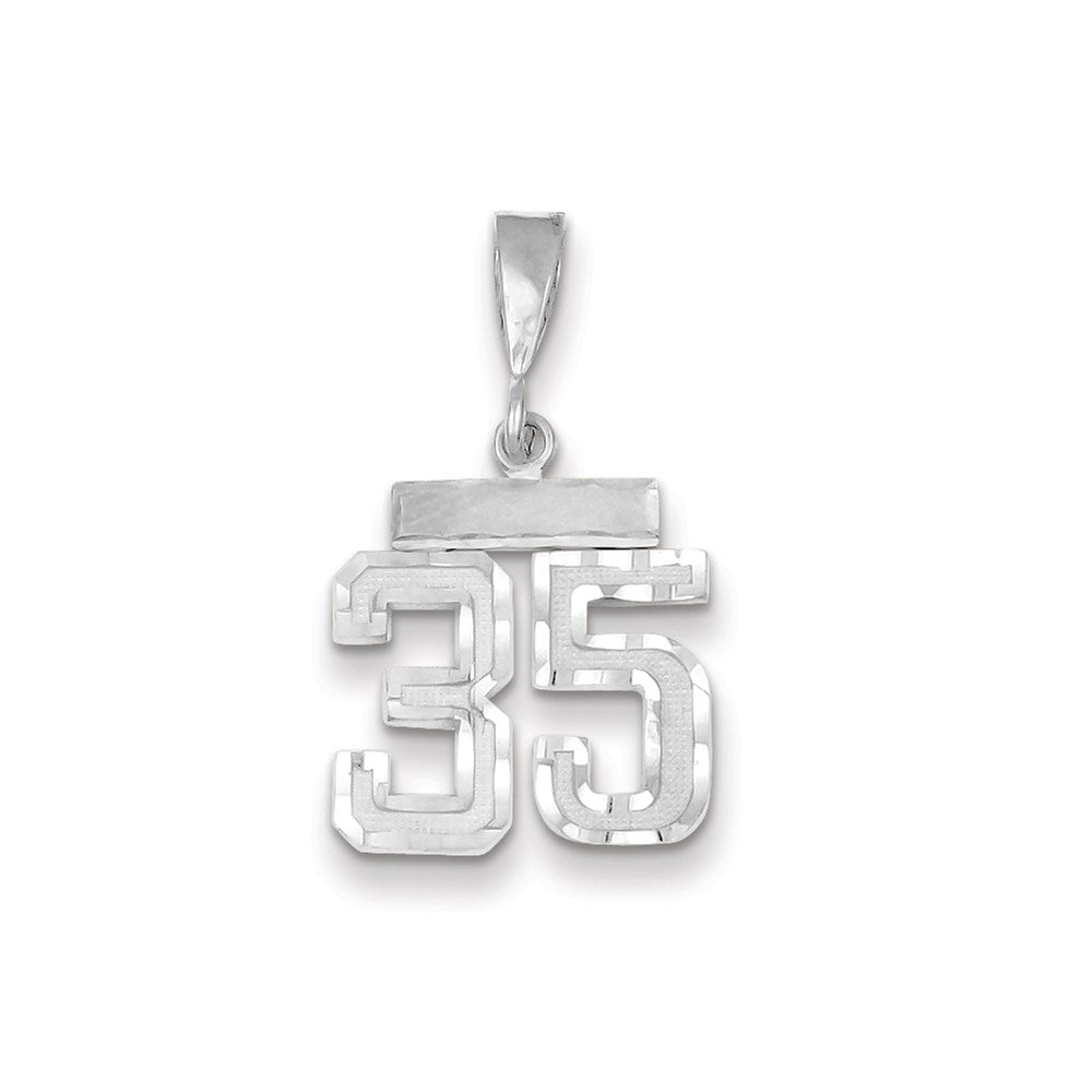 Million Charms 14K White Gold Themed Small Diamond-Cut Number 35 Charm
