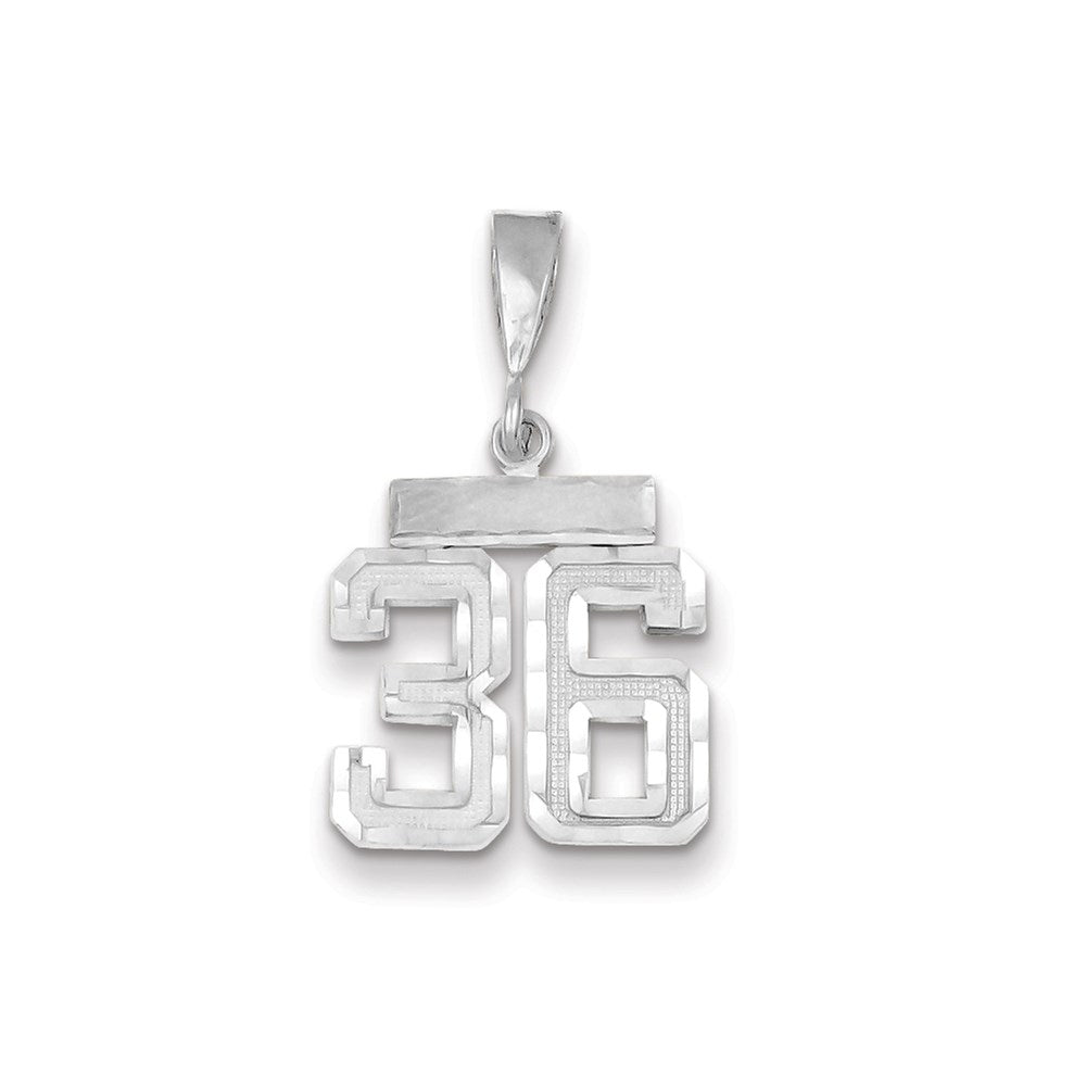 Million Charms 14K White Gold Themed Small Diamond-Cut Number 36 Charm