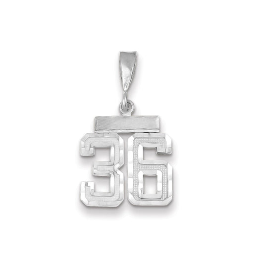 Million Charms 14K White Gold Themed Small Diamond-Cut Number 36 Charm