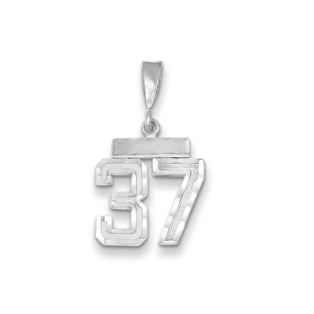 Million Charms 14K White Gold Themed Small Diamond-Cut Number 37 Charm