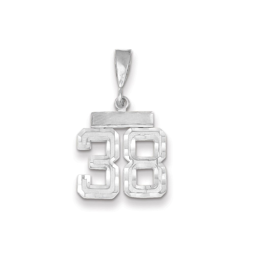 Million Charms 14K White Gold Themed Small Diamond-Cut Number 38 Charm