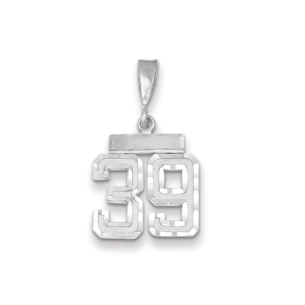 Million Charms 14K White Gold Themed Small Diamond-Cut Number 39 Charm