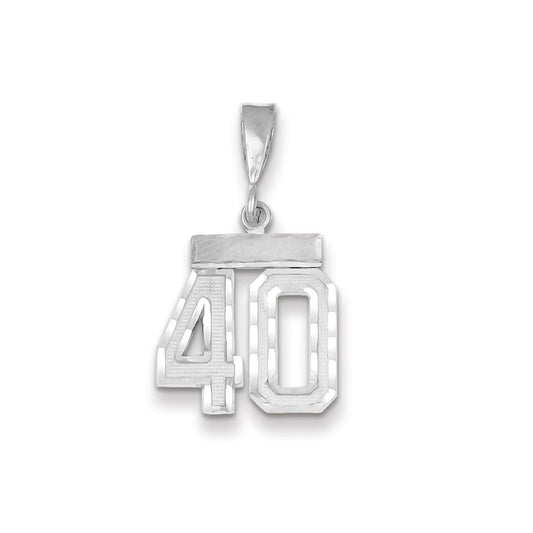 Million Charms 14K White Gold Themed Small Diamond-Cut Number 40 Charm