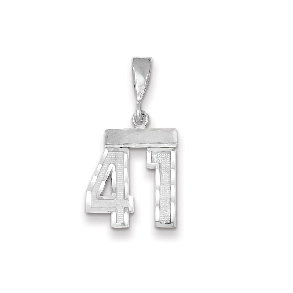 Million Charms 14K White Gold Themed Small Diamond-Cut Number 41 Charm