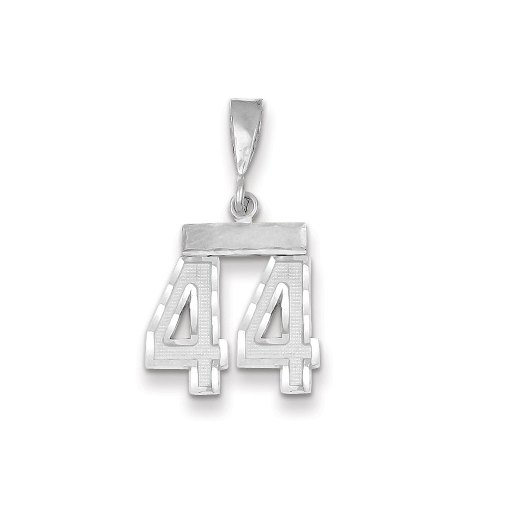 Million Charms 14K White Gold Themed Small Diamond-Cut Number 44 Charm