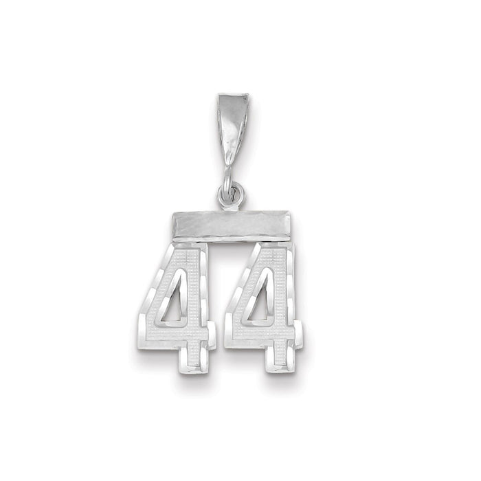 Million Charms 14K White Gold Themed Small Diamond-Cut Number 44 Charm