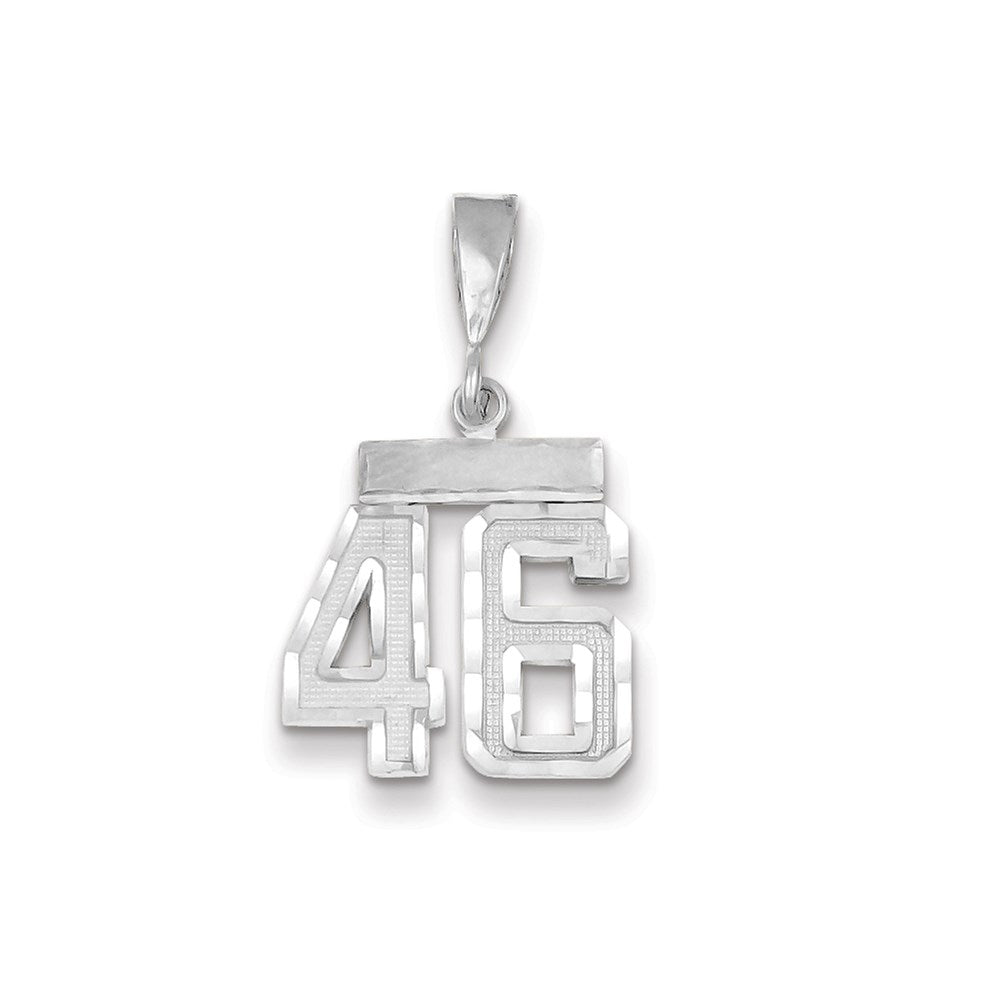 Million Charms 14K White Gold Themed Small Diamond-Cut Number 46 Charm