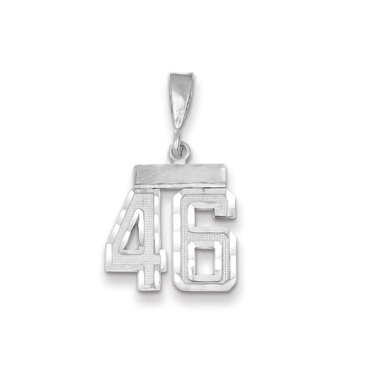 Million Charms 14K White Gold Themed Small Diamond-Cut Number 46 Charm