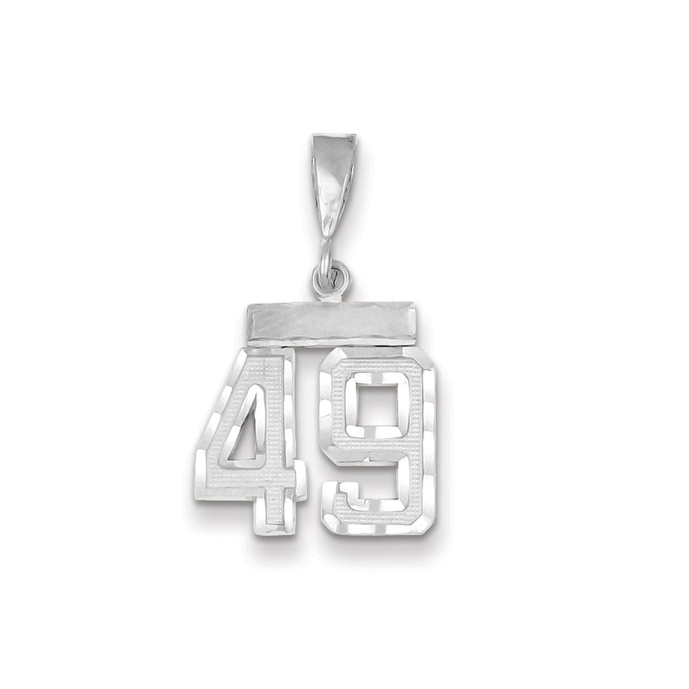 Million Charms 14K White Gold Themed Small Diamond-Cut Number 49 Charm