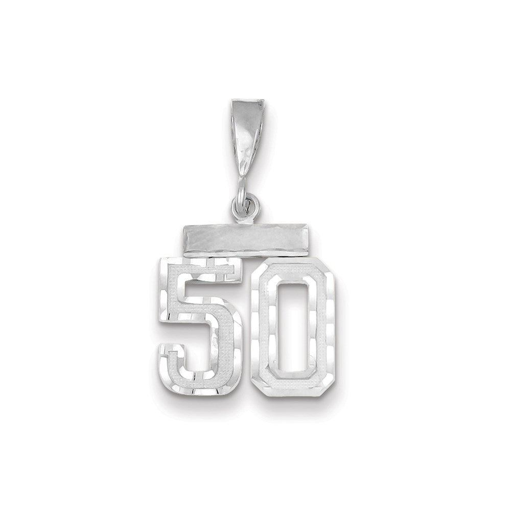 Million Charms 14K White Gold Themed Small Diamond-Cut Number 50 Charm
