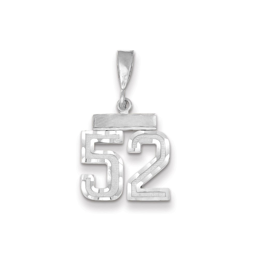 Million Charms 14K White Gold Themed Small Diamond-Cut Number 52 Charm