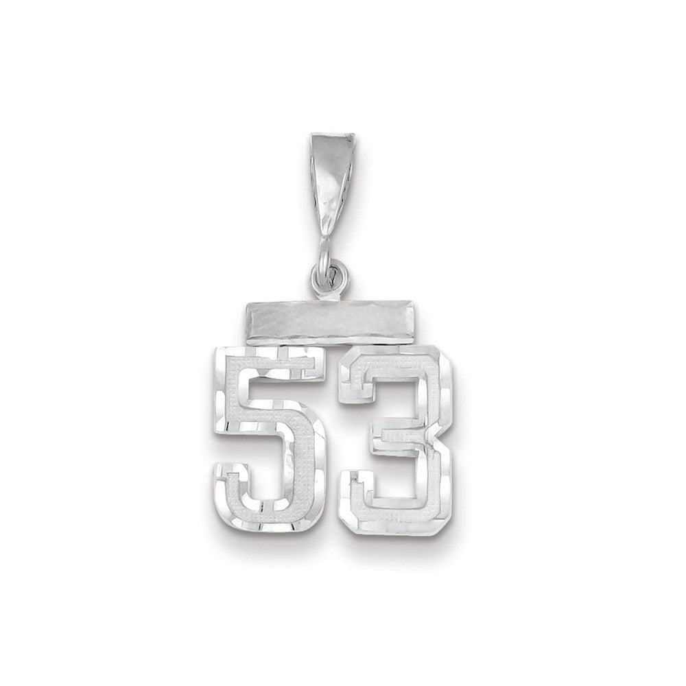 Million Charms 14K White Gold Themed Small Diamond-Cut Number 53 Charm